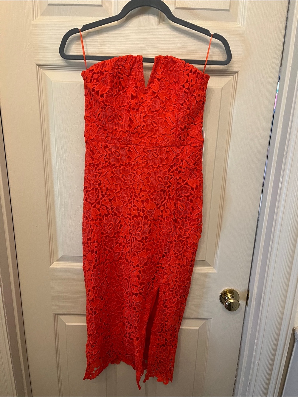 Astr Red Floral Lace Midi Dress with Spaghetti Straps